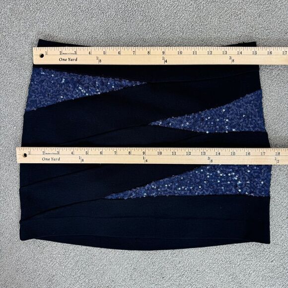 Express Knit Sequin Panel Mini Skirt Blue Black Size 4 - Picture 10 of 11